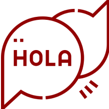 Red "Hola" in speech bubbles