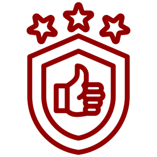 Red shield with thumbs up icon